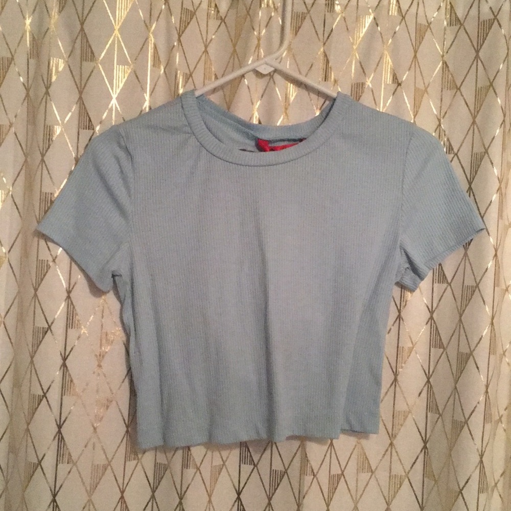 Baby blue open back crop top